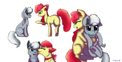 Size: 2366x1200 | Tagged: safe, artist:saphi-boo, apple bloom, silver spoon, cat, earth pony, pony, g4, blank flank, catified, cutie mark, female, filly, floppy ears, hug, lesbian, licking, raised hoof, ship:applespoon, shipping, simple background, species swap, tongue out, transparent background