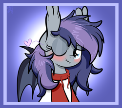 Size: 4494x3986 | Tagged: safe, artist:php142, oc, oc only, oc:andromeda galaktika, bat pony, pony, absurd resolution, bat pony oc, clothes, commission, ear fluff, female, heart, heart eyes, looking at you, one eye closed, solo, spread wings, sweater, wingding eyes, wings, wink