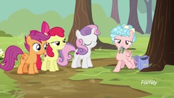 Size: 1280x720 | Tagged: safe, screencap, apple bloom, cozy glow, scootaloo, sweetie belle, pegasus, pony, g4, marks for effort, cutie mark crusaders, discovery family logo, female, filly