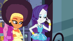 Size: 1272x712 | Tagged: safe, artist:ktd1993, rarity, saffron masala, equestria girls, g4, my little pony equestria girls: better together, street chic, afro, alternate hairstyle, duo, female, lesbian, raffron, shipping