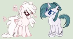 Size: 1376x740 | Tagged: safe, artist:dl-ai2k, oc, oc only, pegasus, pony, unicorn, black sclera, female, mare, simple background