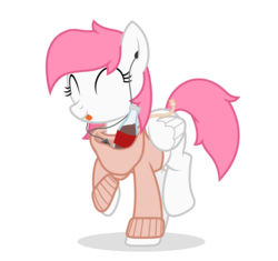 Size: 3084x2897 | Tagged: safe, artist:zylgchs, oc, oc only, pegasus, pony, ^^, alternate color palette, clothes, coke, earbuds, eyes closed, happy, high res, hoodie, phone, simple background, soda, solo, tongue out, transparent background, vector