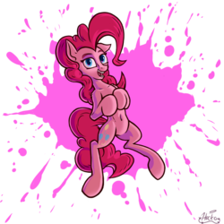 Size: 1060x1060 | Tagged: safe, artist:hc0, pinkie pie, earth pony, pony, g4, belly button, female, looking at you, mare, open mouth, simple background, solo, transparent background