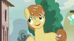 Size: 1280x720 | Tagged: safe, screencap, feather bangs, earth pony, pony, g4, hard to say anything, cutie mark, male, smiling, stallion