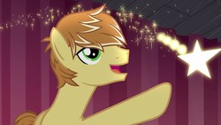 Size: 1280x720 | Tagged: safe, screencap, feather bangs, earth pony, pony, g4, hard to say anything, male, shooting star, smiling, solo, stallion