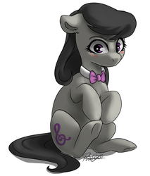 Size: 2905x3415 | Tagged: safe, alternate version, artist:pucksterv, octavia melody, earth pony, pony, g4, blushing, bowtie, cute, ear fluff, female, floppy ears, high res, mare, signature, simple background, sitting, solo, tavibetes, white background