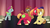 Size: 1280x720 | Tagged: safe, screencap, big macintosh, feather bangs, glamor trot, smooth vibes, stereo mix, earth pony, pony, g4, hard to say anything, afro, angry, backup dancers, backwards ballcap, baseball cap, battle for sugar belle, cap, clothes, confrontation, cutie mark, dancing, death stare, hat, hooves, interrupted, lighting, lightning, male, rivalry, shirt, song, stage, stallion, stare down