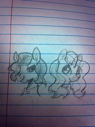 Size: 764x1024 | Tagged: safe, artist:goatsocks, oc, oc only, earth pony, pony, unicorn, duo, lined paper, sketch, traditional art