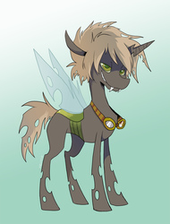 Size: 1000x1315 | Tagged: safe, artist:goatsocks, oc, oc only, changeling, goggles, solo