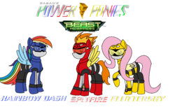 Size: 1024x657 | Tagged: safe, artist:cam-and-sister-paint, fluttershy, rainbow dash, spitfire, pegasus, pony, g4, blue ranger, female, go-busters, power rangers, power rangers beast morphers, red buster, red ranger, simple background, super sentai, tokumei sentai go-busters, transparent background, yellow ranger
