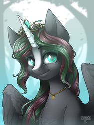 Size: 3000x4000 | Tagged: safe, artist:sparklyon3, oc, oc only, alicorn, pony, rcf community, bust, commission, emerald, female, jewelry, necklace, portrait, solo, tiara