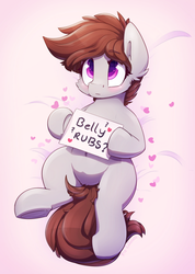 Size: 854x1200 | Tagged: safe, artist:loneless-art, oc, oc:rose red, earth pony, pony, :p, belly button, cute, female, heart eyes, on back, sign, silly, tongue out, wingding eyes