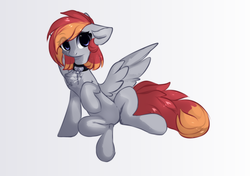 Size: 1284x902 | Tagged: safe, artist:php146, oc, oc only, oc:arian blaze, pegasus, pony, chest fluff, collar, eye clipping through hair, female, mare, raised hoof, simple background, smiling, solo, white background