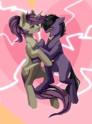Size: 1535x2048 | Tagged: safe, artist:chibadeer, oc, oc only, oc:kara, oc:lavrushka, pony, unicorn, bedroom eyes, female, happy, heart, holiday, looking at each other, mare, valentine's day