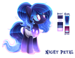 Size: 1265x976 | Tagged: safe, artist:sugaryicecreammlp, oc, oc only, oc:night petal, changepony, hybrid, ethereal mane, female, interspecies offspring, offspring, parent:oc:lullaby, parent:thorax, parents:canon x oc, reference sheet, simple background, solo, transparent background