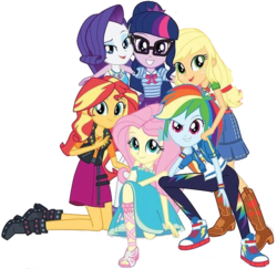 Size: 607x589 | Tagged: dead source, safe, artist:php77, editor:php77, applejack, fluttershy, rainbow dash, rarity, sci-twi, sunset shimmer, twilight sparkle, equestria girls, g4, my little pony equestria girls: better together, clothes, converse, female, geode of empathy, geode of fauna, geode of shielding, geode of super speed, geode of super strength, geode of telekinesis, glasses, humane five, humane six, looking at you, magical geodes, shoes, smiling, sneakers