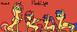 Size: 1280x527 | Tagged: safe, artist:nicoalabear2007, flash sentry, sunset shimmer, pony, g4, family, female, male, offspring, parent:flash sentry, parent:sunset shimmer, parents:flashimmer, ship:flashimmer, shipping, straight