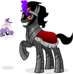 Size: 8449x8486 | Tagged: safe, artist:suramii, king sombra, princess flurry heart, alicorn, pony, unicorn, g4, season 9, the beginning of the end, absurd resolution, baby, baby pony, clothes, dark magic, evil smile, female, grin, how, levitation, magic, male, open mouth, raised hoof, simple background, smiling, telekinesis, transparent background, upside down, vector