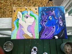 Size: 4160x3120 | Tagged: safe, artist:annuthecatgirl, princess celestia, princess luna, pony, g4, traditional art