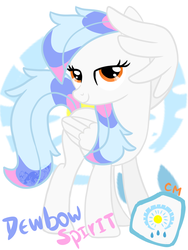 Size: 802x1064 | Tagged: safe, oc, oc only, oc:dewbow spirit, pegasus, pony, female, lidded eyes, looking at you, mare, solo, wing gesture