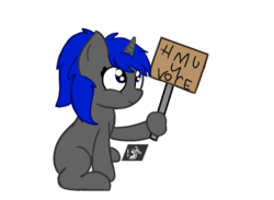 Size: 750x550 | Tagged: safe, artist:adhdsdream², oc, oc only, oc:dream vezpyre, oc:dream², pony, unicorn, sign, signature, simple background, sitting, solo