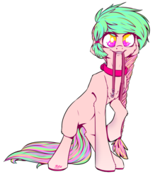 Size: 849x941 | Tagged: safe, artist:lrusu, oc, oc only, oc:junkie, earth pony, pony, collar, female, leash, mare, simple background, solo, transparent background