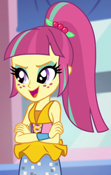Size: 648x1021 | Tagged: safe, screencap, sour sweet, dance magic, equestria girls, equestria girls specials, g4, cropped, crossed arms, disco dress, female, freckles, open mouth, ponytail, sleeveless, solo