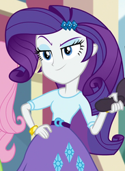 Size: 785x1072 | Tagged: safe, screencap, fluttershy, rarity, dance magic, equestria girls, g4, spoiler:eqg specials, belt, bracelet, clothes, cropped, female, hairpin, jewelry, sassy, skirt, smiling, smirk, solo focus