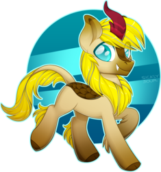 Size: 1369x1456 | Tagged: safe, artist:sickly-sour, oc, oc only, oc:tacopone, kirin, pony, blonde mane, blue eyes, commission, fangs, hooves, looking at you, raised leg, simple background, smiling, solo, transparent background