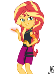 Size: 1633x2210 | Tagged: safe, artist:sparkling-sunset-s08, edit, sunset shimmer, equestria girls, g4, my little pony equestria girls: better together, street magic with trixie, background removed, clothes, female, jacket, leather, leather jacket, magic, simple background, skirt, smug, smugset shimmer, solo, transparent background