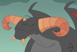 Size: 1048x707 | Tagged: safe, artist:queencold, oc, oc only, oc:lord shrimphorn, dragon, dragon oc, elderly, father, horns, male, solo, wrinkles