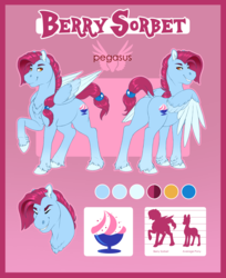 Size: 2481x3047 | Tagged: safe, artist:silkensaddle, oc, oc only, oc:berry sorbet, pegasus, pony, chest fluff, cutie mark, high res, hooves, male, raised hoof, raised leg, reference sheet, size chart, size comparison, solo, stallion, unshorn fetlocks
