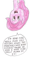 Size: 850x1472 | Tagged: safe, artist:dth1971, idw, pinkie pie, earth pony, pony, g4, crayon drawing, crossover, dialogue, female, in which pinkie pie forgets how to gravity, pinkie being pinkie, pinkie physics, solo, sonic the hedgehog (series), traditional art