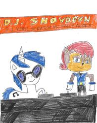 Size: 1532x1954 | Tagged: safe, artist:dth1971, dj pon-3, vinyl scratch, pony, g4, crayon drawing, crossover, sally acorn, sonic the hedgehog (series), traditional art