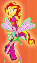 Size: 384x652 | Tagged: safe, artist:ani80, sunset shimmer, fairy, human, equestria girls, g4, my little pony equestria girls: rainbow rocks, believix, boots, clothes, crossover, fairy wings, gloves, hasbro, hasbro studios, high heel boots, high heels, humanized, ponied up, rainbow s.r.l, roxy (winx club), shoes, winged humanization, wings, winx club