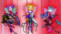 Size: 1280x714 | Tagged: safe, artist:ani80, adagio dazzle, aria blaze, sonata dusk, human, equestria girls, g4, my little pony equestria girls: rainbow rocks, boots, clothes, crossover, darcy (winx club), dark sirenix, fin wings, high heel boots, high heels, humanized, icy, jewelry, necklace, pendant, ponied up, rainbow s.r.l, shoes, sirenix, stormy, the dazzlings, the trix, transformation, winged humanization, wings, winx club, witch