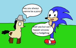 Size: 1100x700 | Tagged: safe, artist:mudlove2, oc, oc:mudlove, 1000 hours in ms paint, crossover, dialogue, male, sonic the hedgehog, sonic the hedgehog (series), speech bubble
