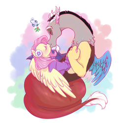 Size: 2449x2449 | Tagged: safe, artist:yami-sempai, discord, fluttershy, draconequus, pony, winterchilla, g4, eyes closed, female, high res, kissing, male, mare, ship:discoshy, shipping, straight