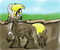 Size: 1200x1000 | Tagged: safe, artist:amateur-draw, derpy hooves, pegasus, pony, g4, covered in mud, female, mare, mud, mud bath, muddy, solo, wet and messy