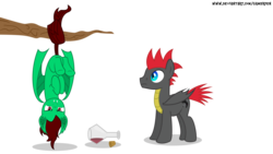 Size: 1920x1080 | Tagged: safe, artist:gamerpen, oc, oc:northern haste, bat pony, pony, vampire, bat ponified, hanging, hanging upside down, potion, prehensile tail, race swap, simple background, transformation, transparent background, tree, tree branch, upside down