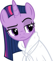 Size: 3000x3489 | Tagged: safe, artist:cloudy glow, twilight sparkle, alicorn, pony, g4, rarity's biggest fan, .ai available, alternate hairstyle, bathrobe, clothes, female, high res, mare, raised eyebrow, robe, simple background, solo, transparent background, twilight sparkle (alicorn), twilight sparkle is not amused, vector