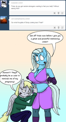 Size: 1280x2358 | Tagged: safe, artist:americananomaly, derpy hooves, trixie, anthro, g4, anthroquestria, breasts, pregnant, pregxie