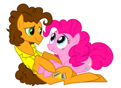 Size: 3038x2225 | Tagged: safe, artist:fillyblue, cheese sandwich, pinkie pie, earth pony, pony, g4, cute, diacheeses, diapinkes, eye contact, female, happy, high res, looking at each other, male, mare, on back, prone, ship:cheesepie, shipping, simple background, smiling, stallion, straight, transparent background, vector