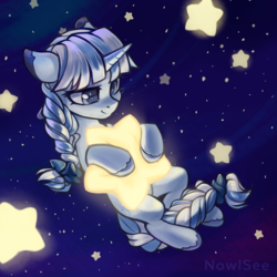 Size: 3000x3000 | Tagged: safe, artist:inowiseei, oc, oc only, oc:frosty icepeaks, pony, unicorn, braid, braided ponytail, braided tail, female, high res, mare, ponytail, solo, stars, tangible heavenly object