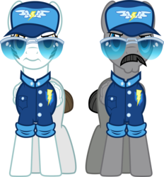 Size: 1280x1377 | Tagged: safe, artist:chainchomp2, fast clip, manerick, whiplash, pegasus, pony, g4, wonderbolts academy, clothes, duo, facial hair, goose (character), hat, male, moustache, sideburns, simple background, stallion, sunglasses, transparent background, uniform, vector