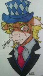 Size: 607x1080 | Tagged: safe, artist:devorierdeos, earth pony, pony, bust, clothes, crossover, floppy ears, hat, jojo's bizarre adventure, male, necktie, ponified, portrait, scar, solo, speedwagon, stallion