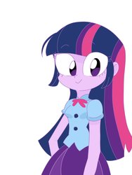 Size: 1536x2048 | Tagged: safe, artist:nene, twilight sparkle, human, equestria girls, g4, clothes, cute, female, looking at you, pleated skirt, shirt, simple background, skirt, smiling, solo, twiabetes, white background