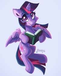 Size: 2201x2724 | Tagged: safe, artist:saxopi, twilight sparkle, alicorn, pony, g4, book, cutie mark, female, high res, looking at you, mare, signature, simple background, smiling, solo, that pony sure does love books, twilight sparkle (alicorn), white background