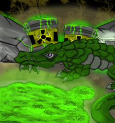 Size: 760x813 | Tagged: safe, artist:devorierdeos, alligator, pony, fallout equestria, barrel, mutant, radiation, radigator, solo