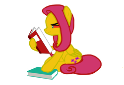 Size: 1536x1060 | Tagged: safe, artist:asiandra dash, fluttershy, pony, g4, alternate universe, book, reading, red eyes